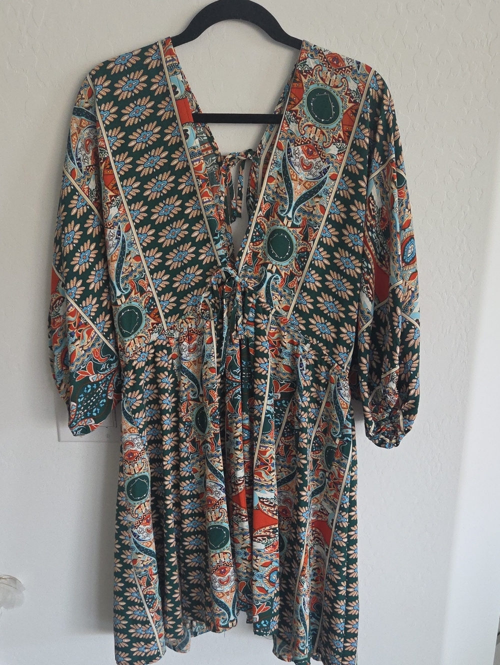 Cupshe Boho Floral Tie-Front Dress in Green and Rust